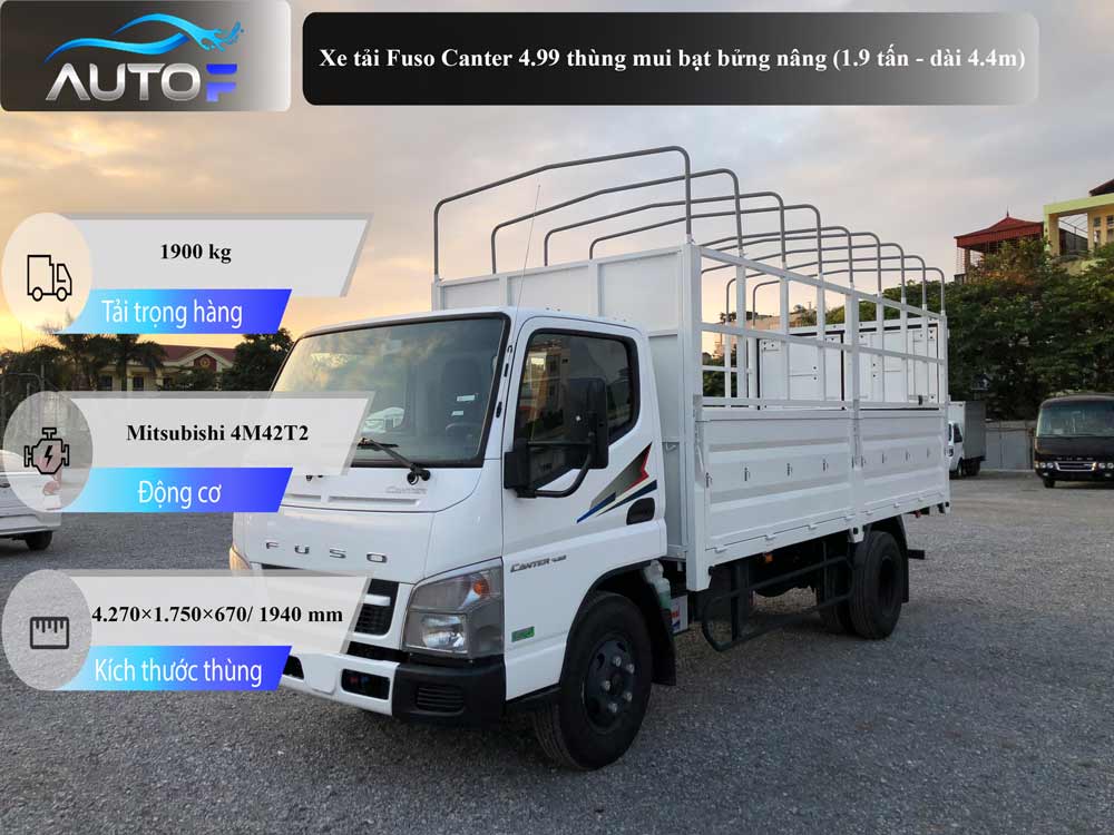 Xe tải Fuso Canter 4.99 thùng mui bạt bửng nâng (1.9T - dài 4.4m)